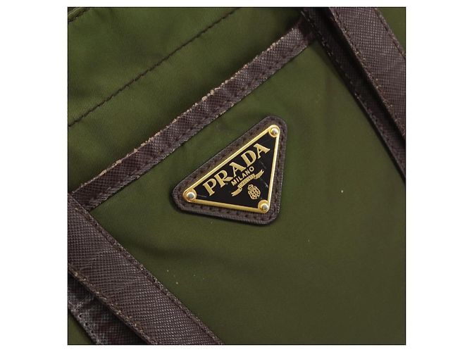 PRADA Borsa a mano in nylon verde oro Auth 159309 D'oro - vista 14
