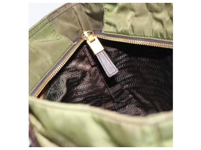 PRADA Borsa a mano in nylon verde oro Auth 159309 D'oro - vista 18