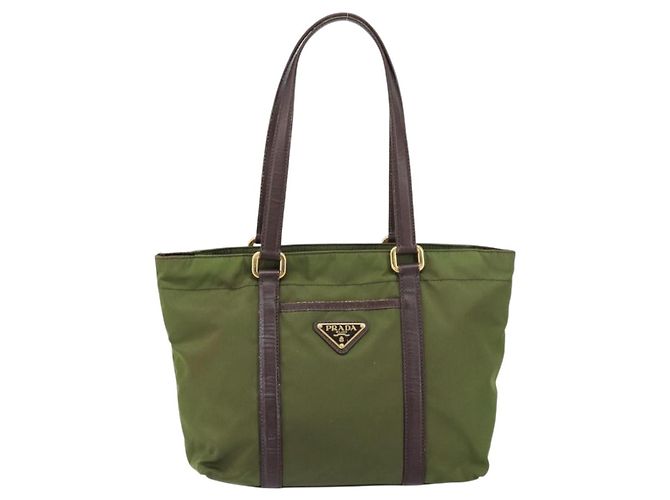 PRADA Borsa a mano in nylon verde oro Auth 159309 D'oro - vista 2