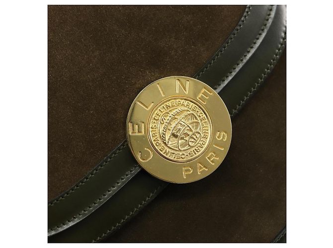 Céline Borsa a mano CELINE in suede khaki oro Auth 159231 D'oro Cachi - vista 14