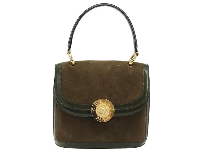 Céline Borsa a mano CELINE in suede khaki oro Auth 159231 D'oro Cachi - vista 2