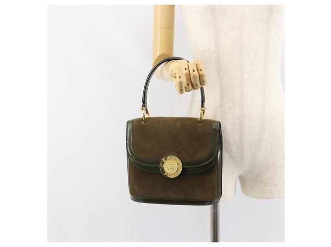 Céline Borsa a mano CELINE in suede khaki oro Auth 159231 D'oro Cachi - vista 24