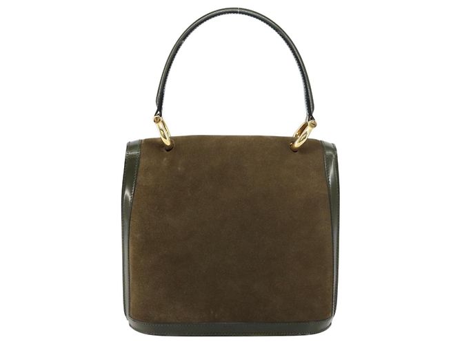 Céline Borsa a mano CELINE in suede khaki oro Auth 159231 D'oro Cachi - vista 3