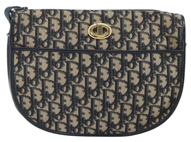 Borsa a Spalla in Tela Trotter Christian Dior Blu Navy e Oro Auth BA9247 D'oro - vista 2
