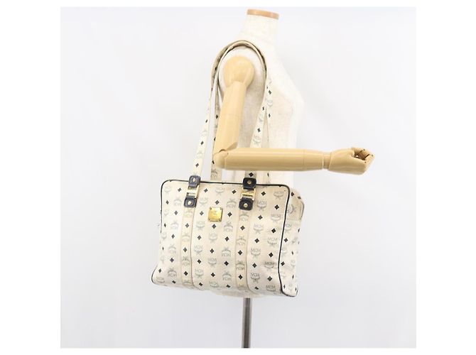 Borsa tote in pelle MCM Logogram Vicetos bianca e oro Auth BA9337 Bianco D'oro - vista 22