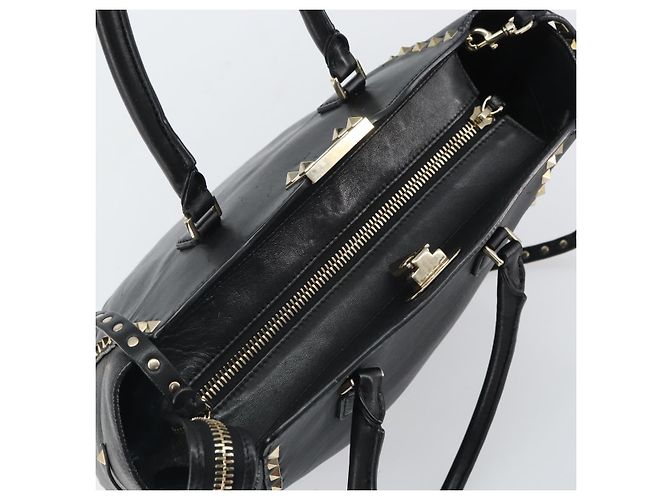 VALENTINO Borsa Rock studs in pelle 2 in 1 Nera Oro Auth BA9420 Nero D'oro - vista 10
