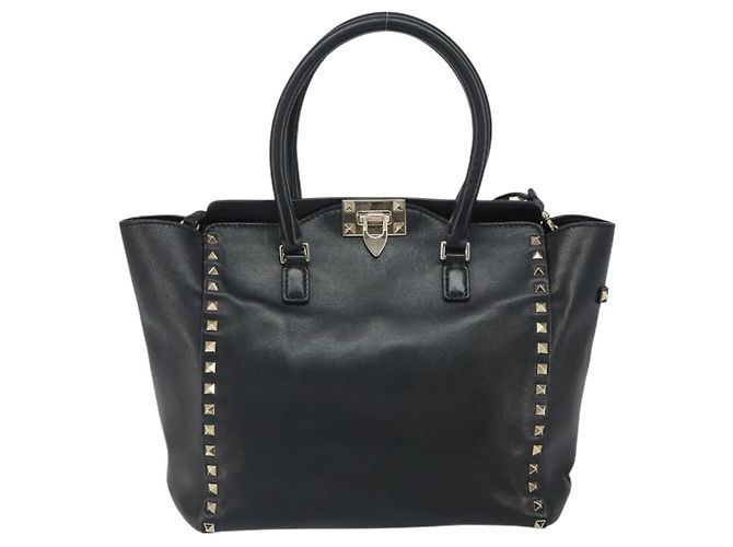 VALENTINO Borsa Rock studs in pelle 2 in 1 Nera Oro Auth BA9420 Nero D'oro - vista 13