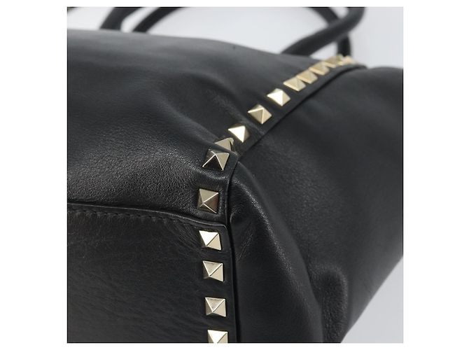 VALENTINO Borsa Rock studs in pelle 2 in 1 Nera Oro Auth BA9420 Nero D'oro - vista 16