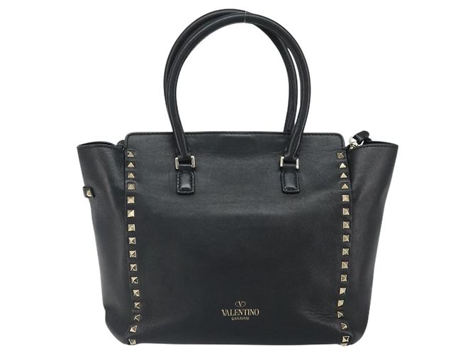 VALENTINO Borsa Rock studs in pelle 2 in 1 Nera Oro Auth BA9420 Nero D'oro - vista 2