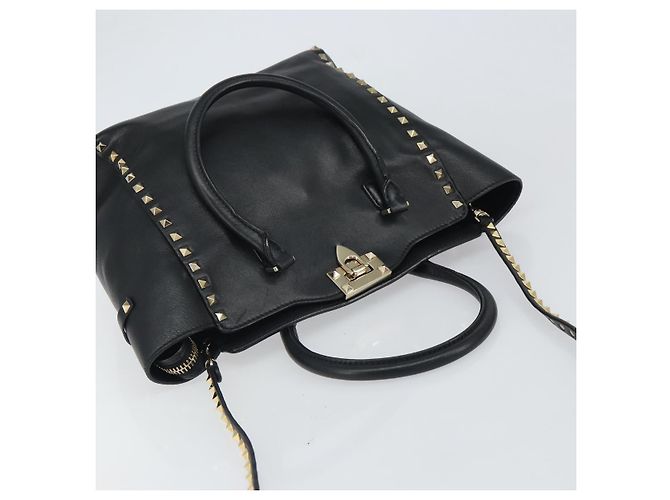 VALENTINO Borsa Rock studs in pelle 2 in 1 Nera Oro Auth BA9420 Nero D'oro - vista 6