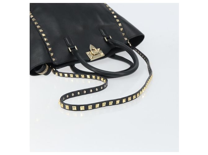 VALENTINO Borsa Rock studs in pelle 2 in 1 Nera Oro Auth BA9420 Nero D'oro - vista 8