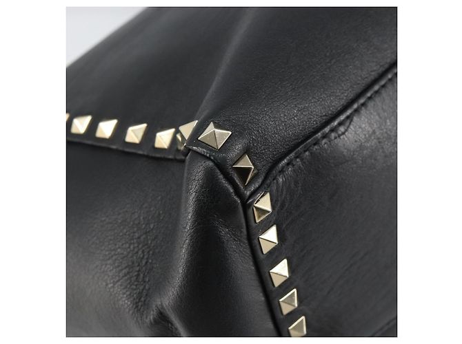 VALENTINO Borsa Rock studs in pelle 2 in 1 Nera Oro Auth BA9420 Nero D'oro - vista 9