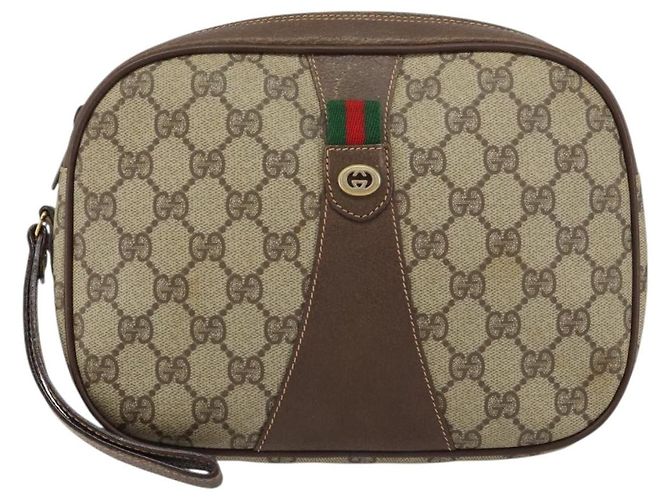 GUCCI GG Supreme Web Sherry Line Clutch Bag Beige Oro 156 01 034 Auth 159359 D'oro - vista 2