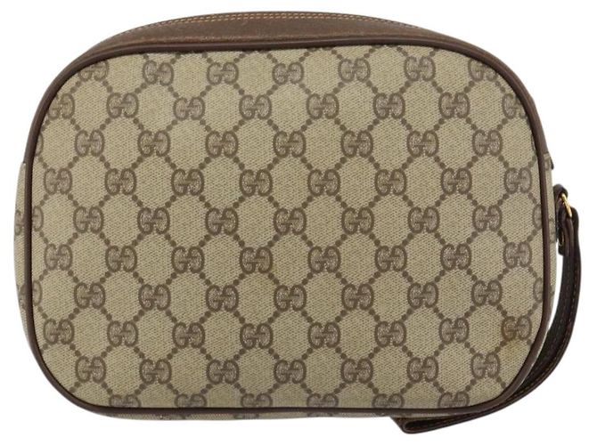 GUCCI GG Supreme Web Sherry Line Clutch Bag Beige Oro 156 01 034 Auth 159359 D'oro - vista 3