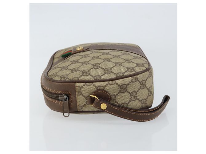 GUCCI GG Supreme Web Sherry Line Clutch Bag Beige Oro 156 01 034 Auth 159359 D'oro - vista 5