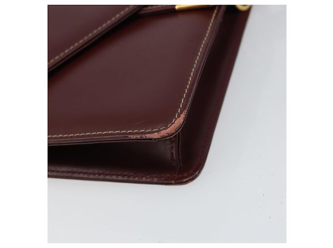 CARTIER Bolsa de Ombro Must Line Couro Bordeaux Ouro Auth gh1495 Dourado - vista 10