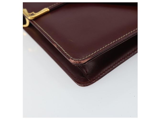 CARTIER Bolsa de Ombro Must Line Couro Bordeaux Ouro Auth gh1495 Dourado - vista 11