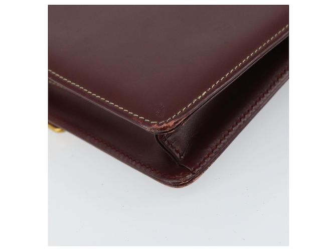 CARTIER Bolsa de Ombro Must Line Couro Bordeaux Ouro Auth gh1495 Dourado - vista 13