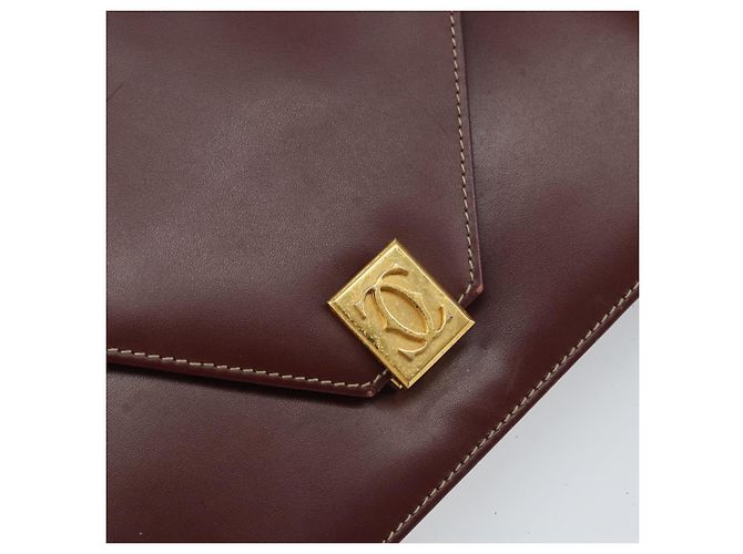CARTIER Bolsa de Ombro Must Line Couro Bordeaux Ouro Auth gh1495 Dourado - vista 14