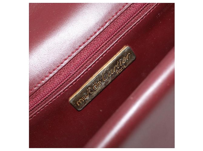 CARTIER Bolsa de Ombro Must Line Couro Bordeaux Ouro Auth gh1495 Dourado - vista 16