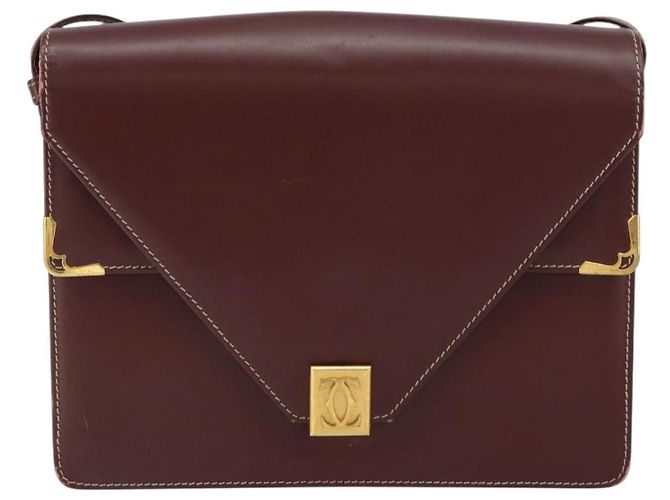CARTIER Bolsa de Ombro Must Line Couro Bordeaux Ouro Auth gh1495 Dourado - vista 2