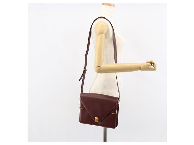 CARTIER Bolsa de Ombro Must Line Couro Bordeaux Ouro Auth gh1495 Dourado - vista 23