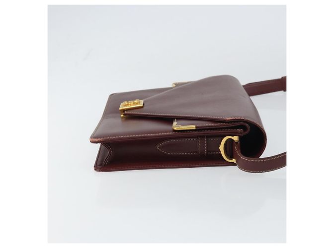 CARTIER Bolsa de Ombro Must Line Couro Bordeaux Ouro Auth gh1495 Dourado - vista 4