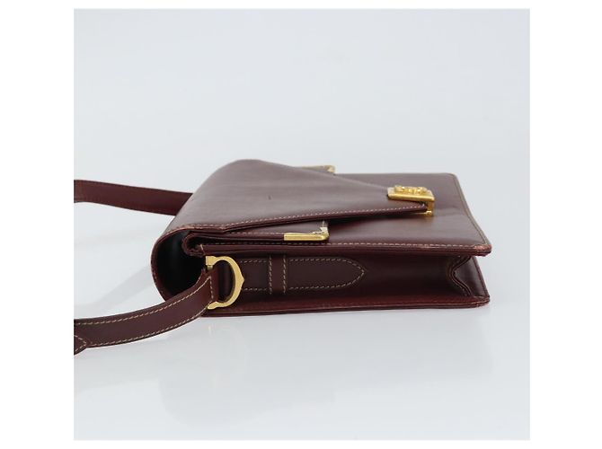 CARTIER Bolsa de Ombro Must Line Couro Bordeaux Ouro Auth gh1495 Dourado - vista 5