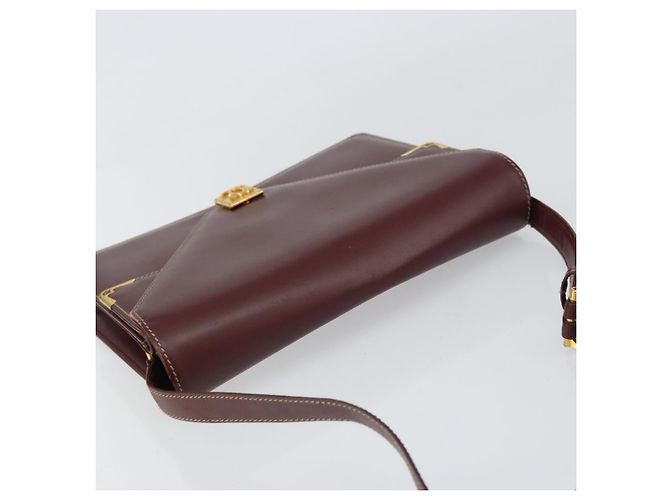 CARTIER Bolsa de Ombro Must Line Couro Bordeaux Ouro Auth gh1495 Dourado - vista 6