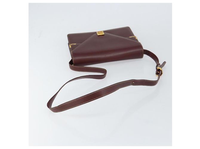 CARTIER Bolsa de Ombro Must Line Couro Bordeaux Ouro Auth gh1495 Dourado - vista 7