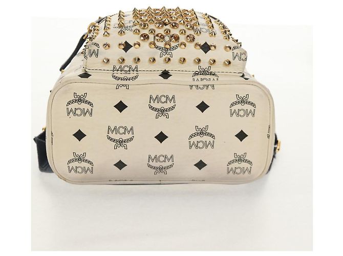 MCM Vicetos Logogramm Rucksack aus PVC Leder Weiß Gold Auth 158824 Golden - Ansicht 12