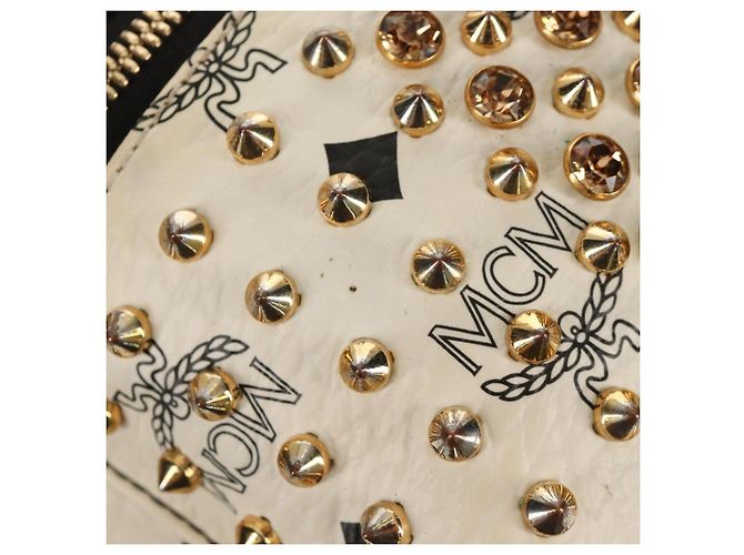 MCM Vicetos Logogramm Rucksack aus PVC Leder Weiß Gold Auth 158824 Golden - Ansicht 17