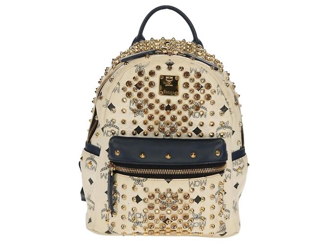 MCM Vicetos Logogramm Rucksack aus PVC Leder Weiß Gold Auth 158824 Golden - Ansicht 2