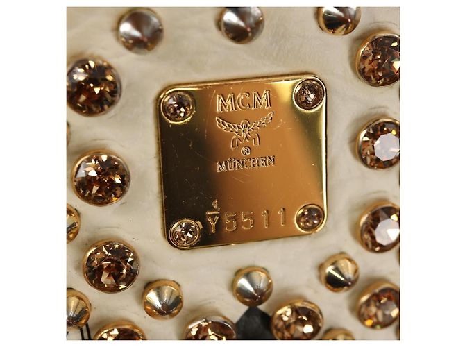 MCM Vicetos Logogramm Rucksack aus PVC Leder Weiß Gold Auth 158824 Golden - Ansicht 20
