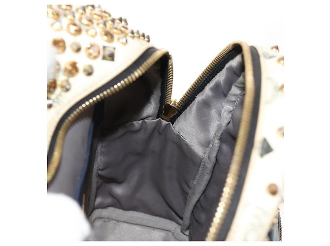 MCM Vicetos Logogramm Rucksack aus PVC Leder Weiß Gold Auth 158824 Golden - Ansicht 24