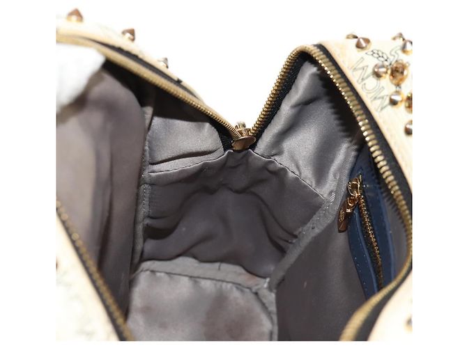 MCM Vicetos Logogramm Rucksack aus PVC Leder Weiß Gold Auth 158824 Golden - Ansicht 25