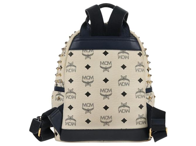 MCM Vicetos Logogramm Rucksack aus PVC Leder Weiß Gold Auth 158824 Golden - Ansicht 3