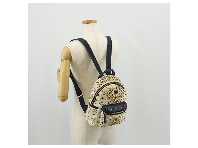 MCM Vicetos Logogramm Rucksack aus PVC Leder Weiß Gold Auth 158824 Golden - Ansicht 30