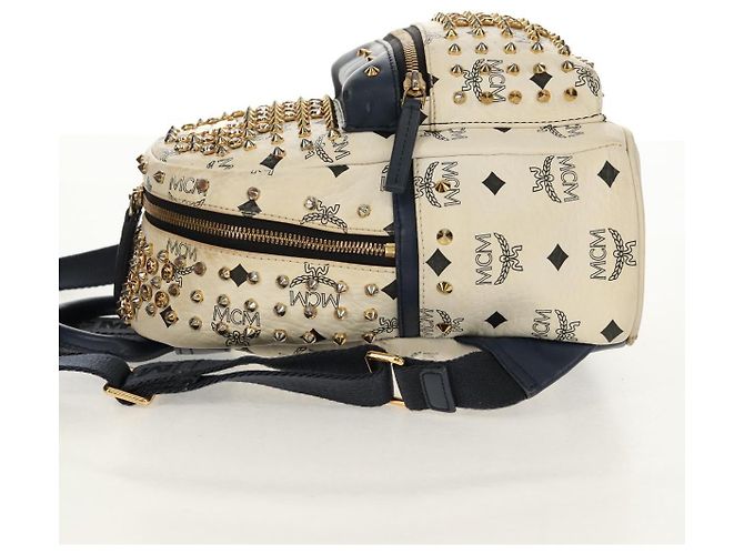 MCM Vicetos Logogramm Rucksack aus PVC Leder Weiß Gold Auth 158824 Golden - Ansicht 4