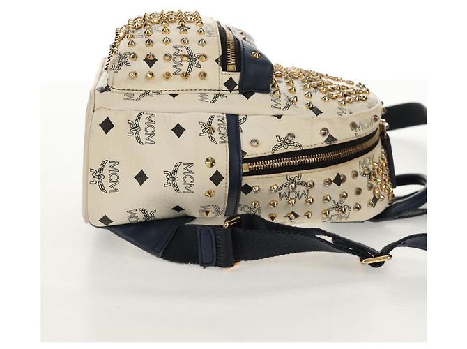 MCM Vicetos Logogramm Rucksack aus PVC Leder Weiß Gold Auth 158824 Golden - Ansicht 5