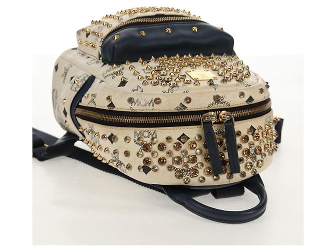 MCM Vicetos Logogramm Rucksack aus PVC Leder Weiß Gold Auth 158824 Golden - Ansicht 6