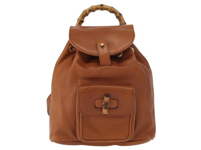 Zaino in pelle Gucci Bamboo marrone oro 003 1956 0030 Auth 153732 - vista 2