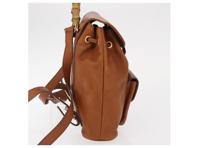 Zaino in pelle Gucci Bamboo marrone oro 003 1956 0030 Auth 153732 - vista 5