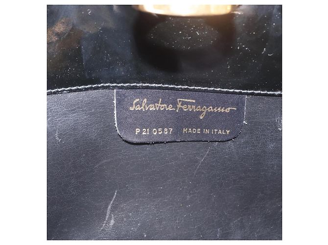Borsa a Spalla Chain Gancini Salvatore Ferragamo Smalto Nero Oro Auth am10237 D'oro - vista 16