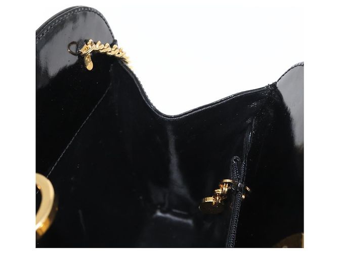 Borsa a Spalla Chain Gancini Salvatore Ferragamo Smalto Nero Oro Auth am10237 D'oro - vista 18