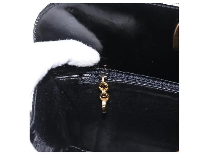 Borsa a Spalla Chain Gancini Salvatore Ferragamo Smalto Nero Oro Auth am10237 D'oro - vista 20