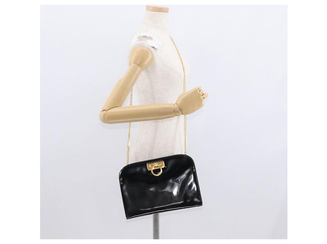 Borsa a Spalla Chain Gancini Salvatore Ferragamo Smalto Nero Oro Auth am10237 D'oro - vista 22