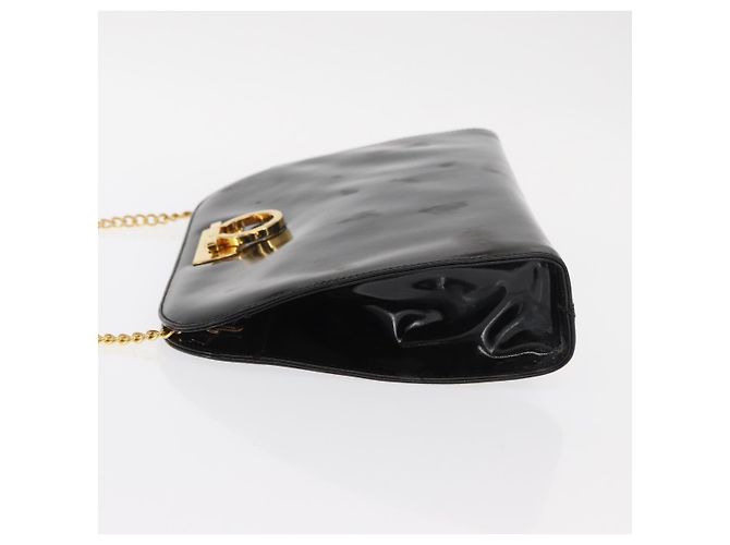 Borsa a Spalla Chain Gancini Salvatore Ferragamo Smalto Nero Oro Auth am10237 D'oro - vista 6