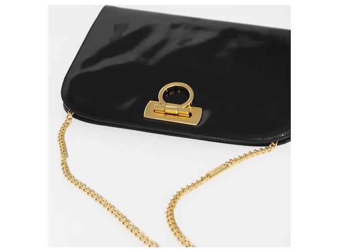 Borsa a Spalla Chain Gancini Salvatore Ferragamo Smalto Nero Oro Auth am10237 D'oro - vista 7