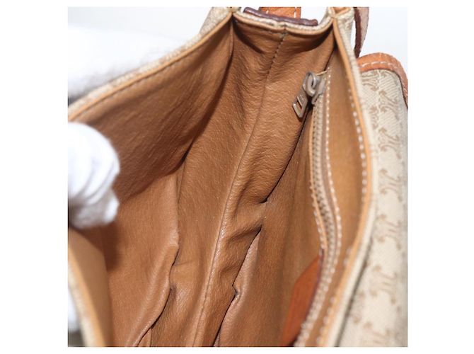 Céline Borsa a Spalla in Tela Macadam CELINE PVC Beige Oro Auth ka1364 D'oro - vista 17